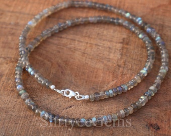 Natural Labradorite Sterling Silver Beaded Necklace: Art Deco Jewelry