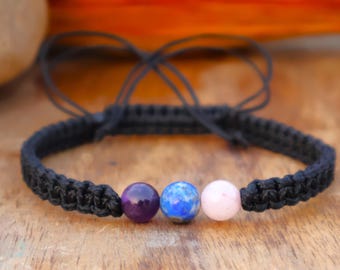 Amethyst Moonstone Opalite Macrame Bracelet | Adjustable Gemstone Bracelet | Healing Crystal Friendship Bracelet | Handmade Jewelry Gift