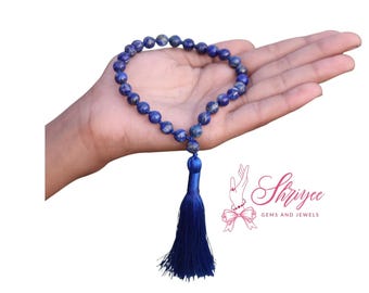 Lapis Lazuli Mala Bracelet | 27 Bead Pocket Mala for Meditation | Blue Crystal Healing Stones | Yoga Gift for Her | Buddhist Prayer Beads