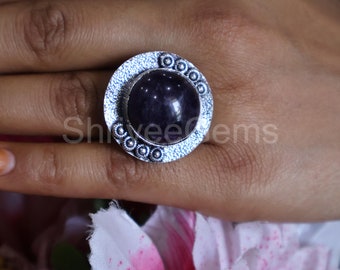 Natuurlijke Amethist Ring, 925 Sterling Zilveren Ring, Februari Birthstone Ring, Handgemaakte Ring, Minimalistische Ring, Boho Ring, Crystal Amethyst Ring