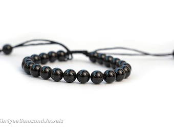 Pulsera de cuentas de ónix negro / Pulsera ajustable de piedras preciosas / Joyería artesanal de cristal negro para sanación / Pulsera minimalista unisex / Regalo