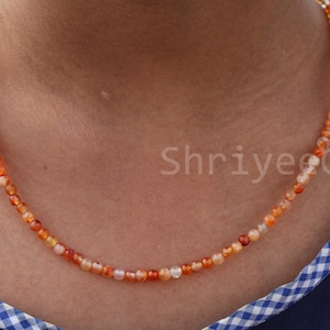 Echte Karneol Halskette - AAA + Grade Natürliche Karneol Perlen Minimalist Choker, 3 MM, 4 MM, Zierliche Edelstein Halskette 5-40 ''Karneol Armband