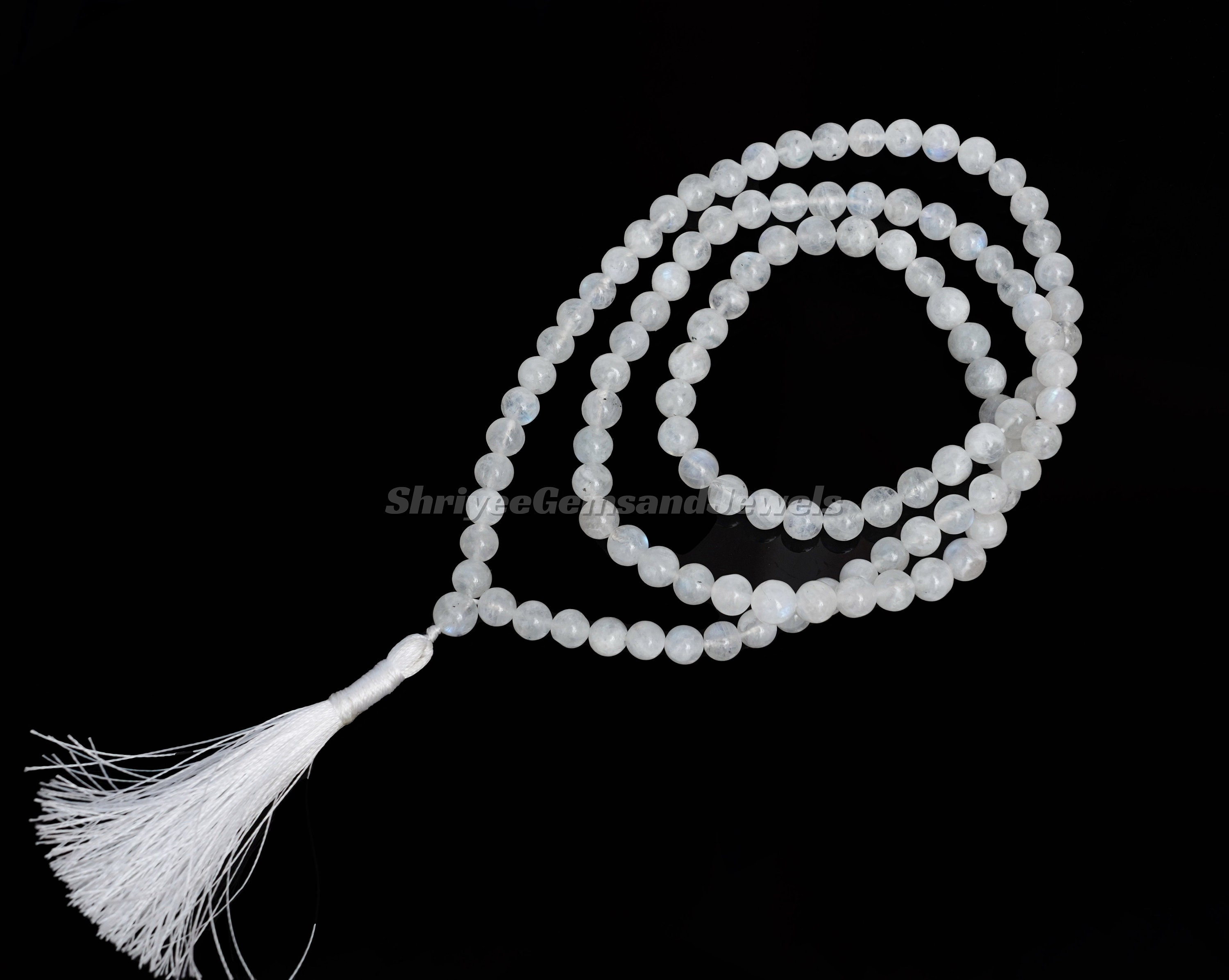 Natuurlijke AAA regenboog maansteen 108 Mala ketting | maansteen mala|108 gebedskralen mala ketting | Handgeknoopte Mala armband | Japa Mala| 8mm ronde kralen| Meditatie Kwastje |Boeddhistische Mala
