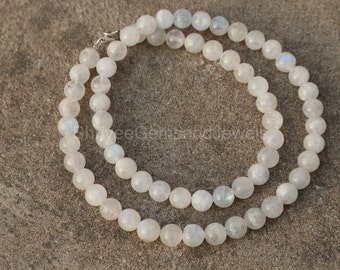 Sterling Silver Rainbow Moonstone Bead Necklace: Ethically Sourced Gemstone