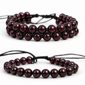 Garnet Beaded Macrame Bracelet, Adjustable Red Garnet Gemstone Bracelet,Handmade January Birthstone Jewelry, Unisex Crystal Bracelet Gift