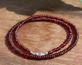 Collar de granate rojo, gargantilla con piedra natal de enero, cuentas redondas de piedras preciosas naturales, delicado collar de cuentas de piedras preciosas para mujer, joyería de cristal