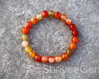 Echtes Karneol Edelsten Armband 6mm Orange Rot Glänzend Edelstahlkugel