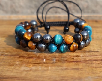 Tiger's Eye and Hematite Stone Bracelet for Men Women | Braided Protection Crystal Bracelet | 6mm 8mm Beads