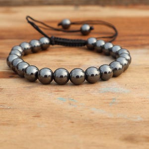 Natural Hematite Stone Bracelet -6mm 8mm Hematite Bead Bracelet, Hematite adjustable bracelet, Everyday beaded bracelet