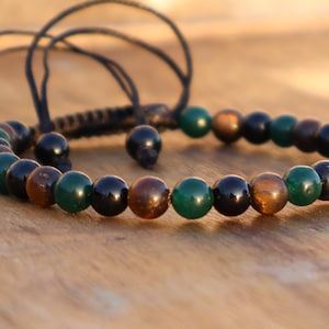 Bracciale Elastico Con Occhio Di Tigre, Ossidiana Nera Ed Ematite - Tripla Protezione - Foto 3