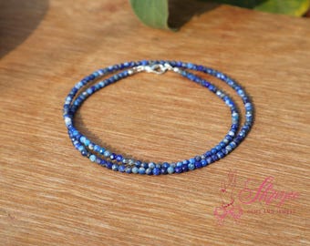 Lapis Lazuli Tiny 2mm 3mm Gemstone Beaded Minimalist Layering Choker, Blue Crystal Necklace, Waterproof Crystal Choker .