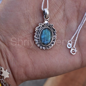 Blue Fire Labradorite Gemstone Handmade 925 Sterling Silver Pendant, Antique Labradorite Jewelry Pendant Gift For mother's Day Gift image 5