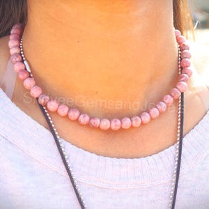 Dainty Rhodonite Beaded Necklace - Pink Beaded Necklace - Shiny Minimal Beaded Necklace - Minoan Necklace - Seed Beaded Necklace - Gift Her