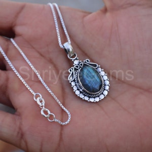 Blue Fire Labradorite Gemstone Handmade 925 Sterling Silver Pendant, Antique Labradorite Jewelry Pendant Gift For mother's Day Gift image 3