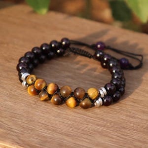 Pulsera protectora de piedras preciosas: ojo de tigre, granate, amatista / Pulsera de cristal para la protección de personas empáticas / Regalo de joyería curativa de triple protección