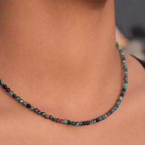 Dainty Ruby Zosite Gemstone Necklace for Women | Minimalist Crystal Healing Choker | 3mm Beaded Boho Layering Necklace | Gift