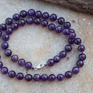 Amethyst Beaded Necklace: 925 Sterling Silver, Natural Purple Gemstone