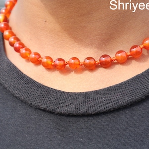Carnelian Beaded Necklace - 6mm, 8mm, 10mm, Round Gemstone Choker - August Birthstone Jewelry - Dainty Carnelian Necklace for women, Healing