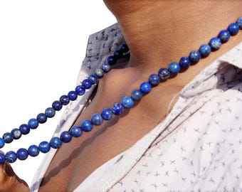 Lapis Lazuli Necklace: Sterling Silver Clasp, Navy Blue Gemstone Beads