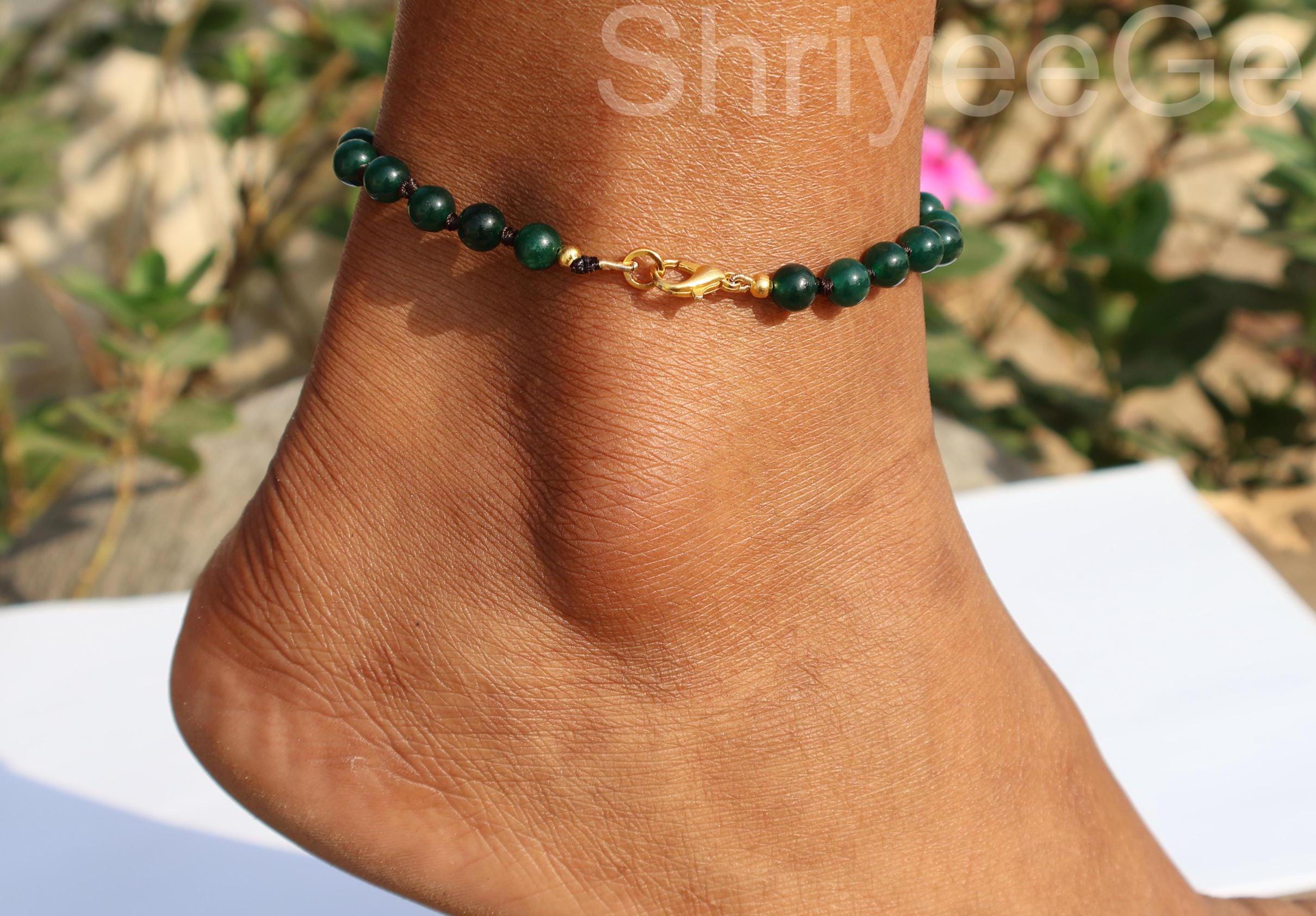 Green Jade Beaded Anklet: Dainty Gemstone Bracelet