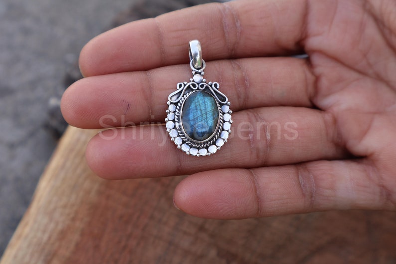 Blue Fire Labradorite Gemstone Handmade 925 Sterling Silver Pendant, Antique Labradorite Jewelry Pendant Gift For mother's Day Gift image 2