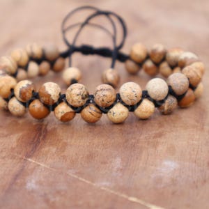 Picture Jasper Macrame Bracelet: Braided Gemstone Healing Jewelry