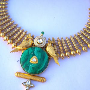 22k Gold Plated Malachite & Diamond Necklace: Heart Chakra Jewelry