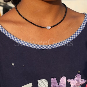 Black Spinel & Rainbow Moonstone Choker: Sterling Silver Healing Crystal Necklace