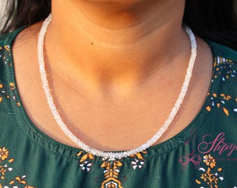 White Moonstone Choker Necklace, Dainty Beaded Minimalist Gemstone Necklace, Natural Crystal Boho Choker for Women, Healing Jewelry Gift .