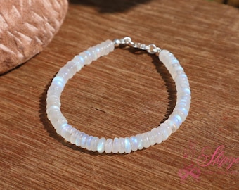 White Rainbow Moonstone Bracelet | Natural Rondelle Moonstone Beaded Bracelet | Dainty Gemstone Bracelet | Minimalist Bracelet
