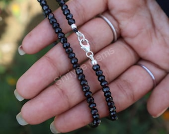 Black spinel Necklace Gift for her\his, Black Spinel Jewelry, Sterling Silver, Layering, Beaded, Layering Necklace, 3mm, 4mm, 5mm, 6mm