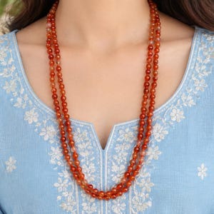 Natural Carnelian Beaded Necklace, 6mm 8mm 10mm Gemstone Necklace, Extra Long 40 50 60 70 Inch Mala, Layering Jewelry