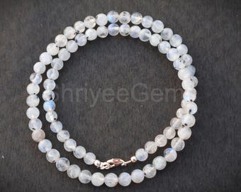 AAA Rainbow Moonstone Beaded Necklace: Blue Flash Gemstone Choker