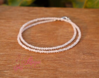 Rose Quartz Choker Necklace, 2mm 3mm Tiny Pink Gemstone Beads, Minimalist Crystal Necklace, Waterproof Healing Stone Jewelry, Dainty Pink .