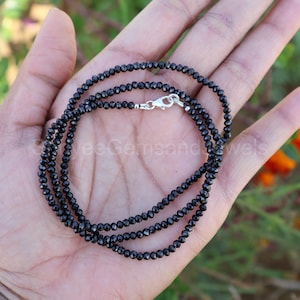 Faceted Black Spinel Necklace: Sterling Silver Beaded Gemstone Jewelry