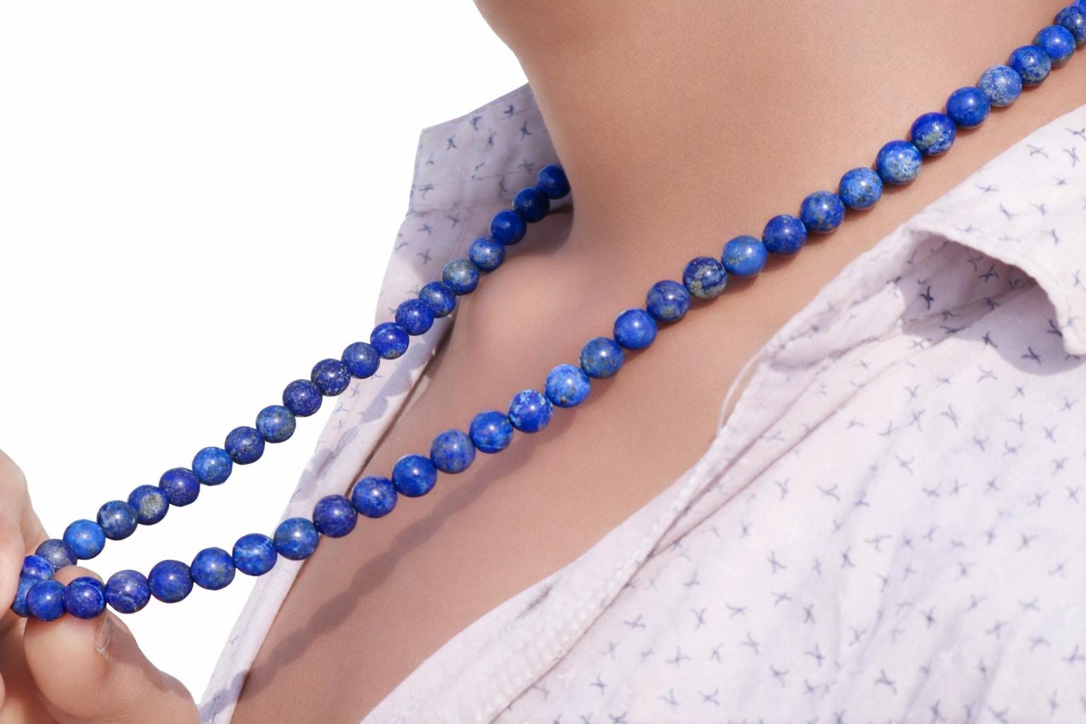 Collana In Lapislazzuli, Madreperla, Perle Coltivate E Argento Plac Oro Rosa Collana Composta Da Tondi Di Lapislazzuli Incaten