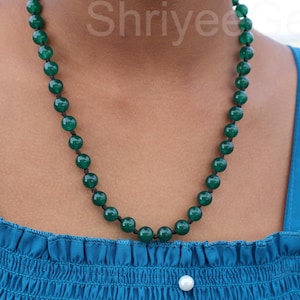 Green Natural Jade Necklace & Bracelet - 6mm Waterproof Adjustable Sterling Silver Gemstone Jewelry Anklet Gift For Her and him