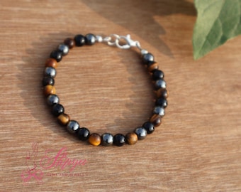 Black Obsidian | Tiger Eye | Hematite Triple Protection | Minimalist Bracelet | Natural Crystal Dainty Bracelet.