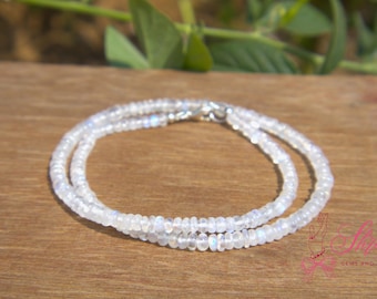 AAA Rainbow Moonstone Choker | 4.5mm White Gemstone Beaded Necklace | Minimalist Boho Jewelry | Healing Crystal Necklace 925 silver clasp .