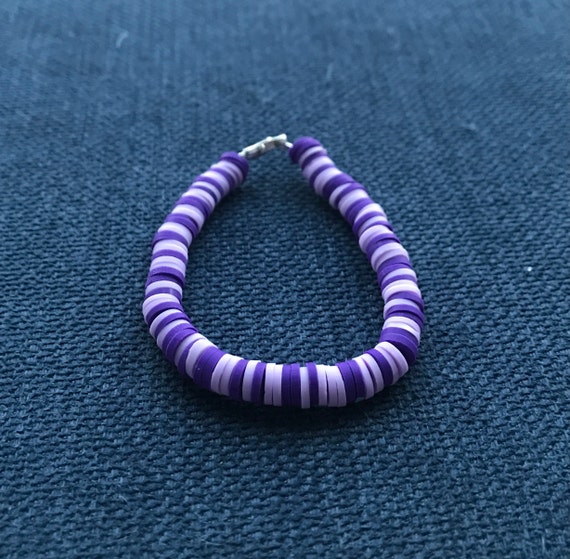 Light purple and dark purple clay beaded bracelet