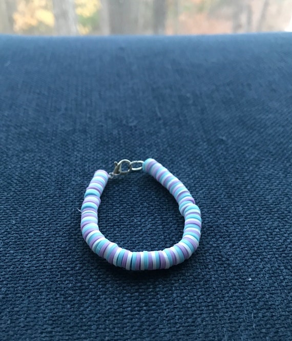 Blue, Purple, White Clay Beaded Bracelet 