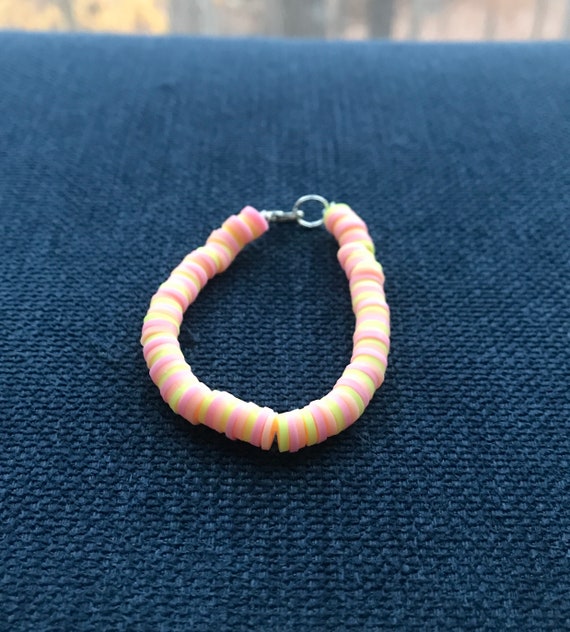 Pink Orange Yellow Clay Beaded Bracelet 