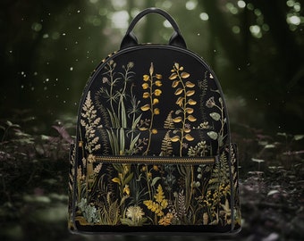 Dark Floral Vegan Leather Bag Backpack Cottagecore Cute Witchy Leather Backpack Bag Vegan Hand Bag Goth Bag Hippies Boho Gift Goblincore