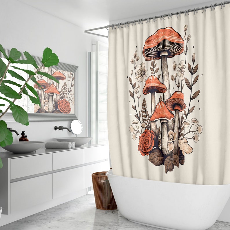 Mushroom Shower Curtain, Shower Curtain Mushroom, Boho Shower Curtain ...