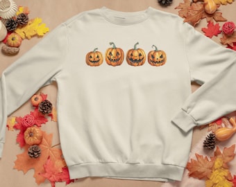Camisa de Halloween, suéter de calabaza Jack-O-Lantern, sudadera de otoño, linda camisa de calabaza temporada espeluznante, colores de otoño, linda camisa de Halloween