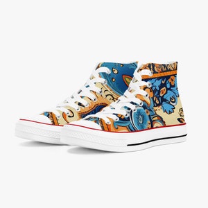 Classic Chuck Taylor High-Top Canvas Shoes paisley bandana Print Design Black Trim White Trim All Original All Star Sneaker