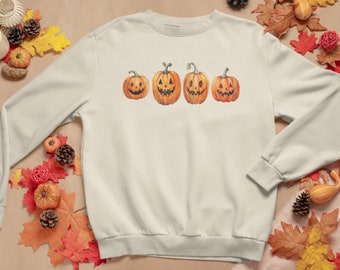 Halloween Calabaza Jack-O-Lantern Suéter Otoño Sudadera Linda Camisa de Calabaza Temporada Espeluznante Colores de Otoño Camisa de Halloween