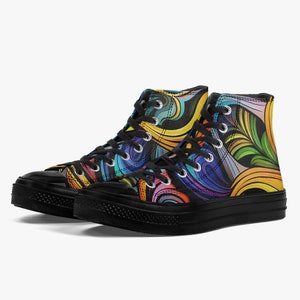 Classic Chuck Taylor High-Top Canvas Shoes Abstract Artwork Print Design Black Trim White Trim All Original All Star Sneaker
