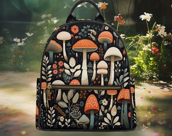 Mushroom Vegan Leather Bag Backpack Cottagecore Cute Witchy Bag Vegan Leather Hand Bag Goth Bag Hippies Boho Gift Goblincore Aesthetic