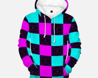 Turquoise and Pink Checkered All Over Print Bright Art